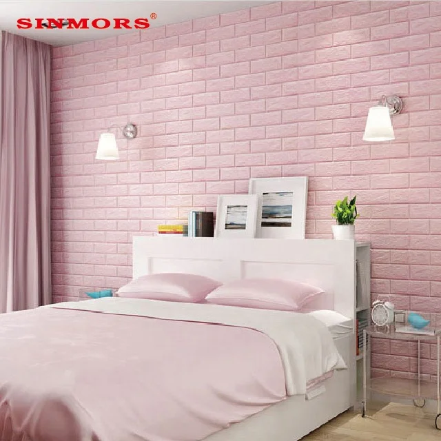 Modern 70x77cm Wall Decoration Adhesive Waterproof Pink White PE Wallpaper Home Decoration 3d Pink Color Foam Wall Sticker