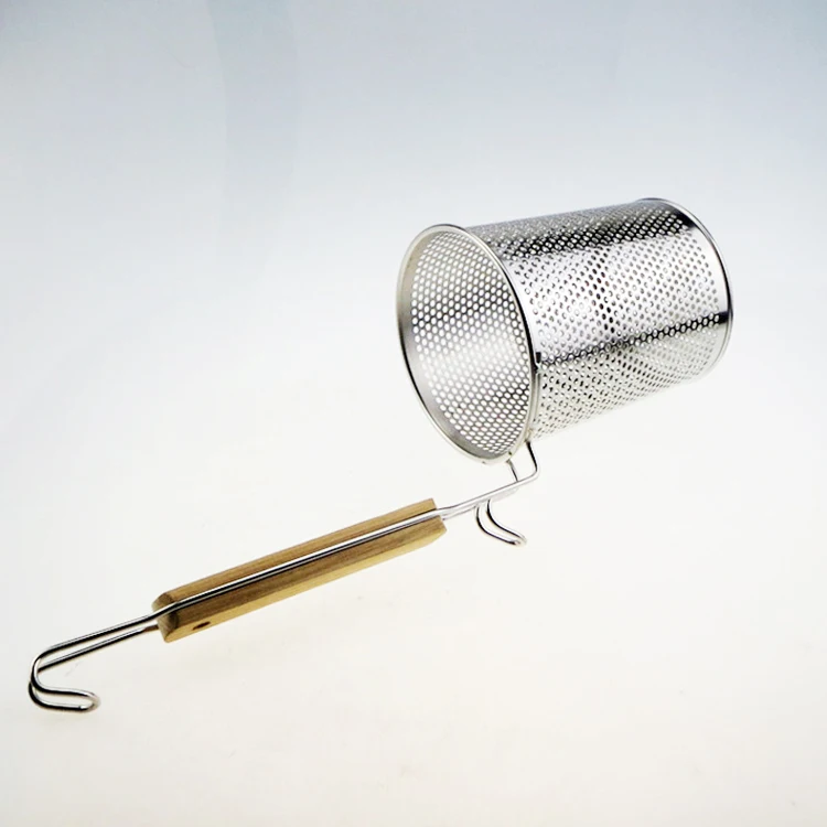 
Round Shaped Stainless Steel Wire Frying Mesh Colander, Noodle Strainer with Handle 