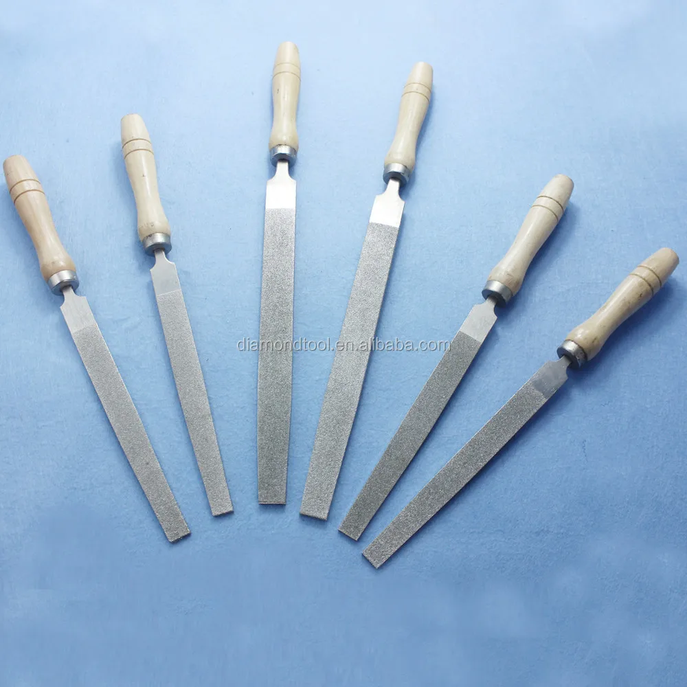 Diamond Straight-Pitch Square Needle Files Set Round Wood Handle Rasp Tools