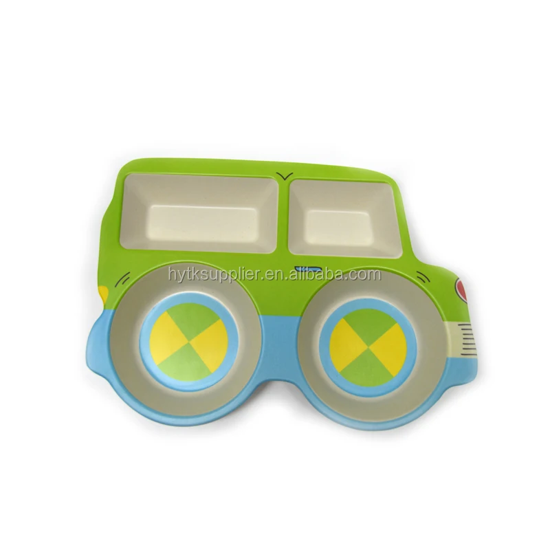 Car shaped bamboo fiber divided food tray for kids