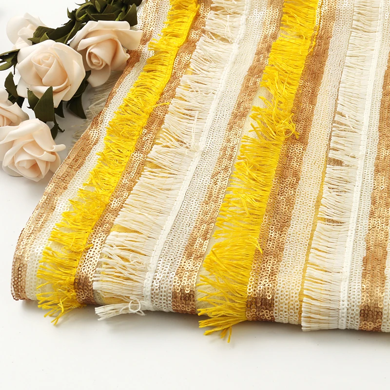 Wholesale fashion new breathable nylon tassel embroidery dress sequin fabric
