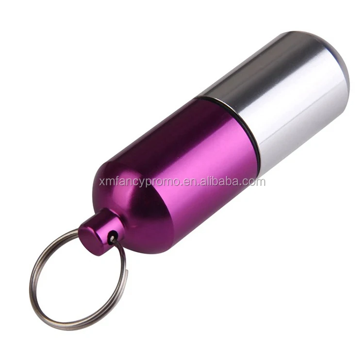 Promotion Camping Travel Portable Aluminum Pill Box Case Bottle Storage Drug Holder Keychain