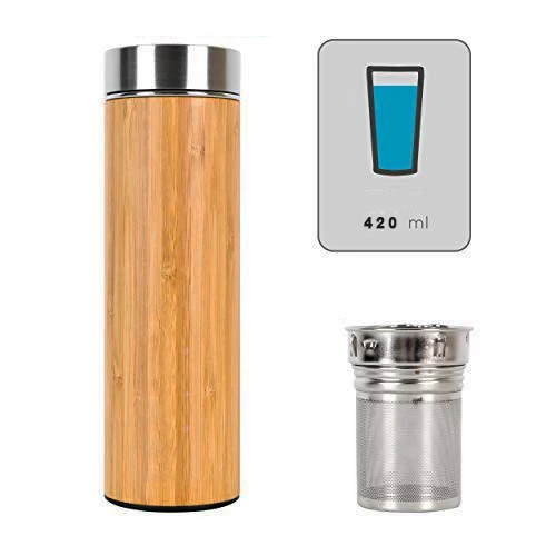 Wholesale Vacuum BPA Free Natural Bamboo Tumbler Water Bottle Tea Infuser