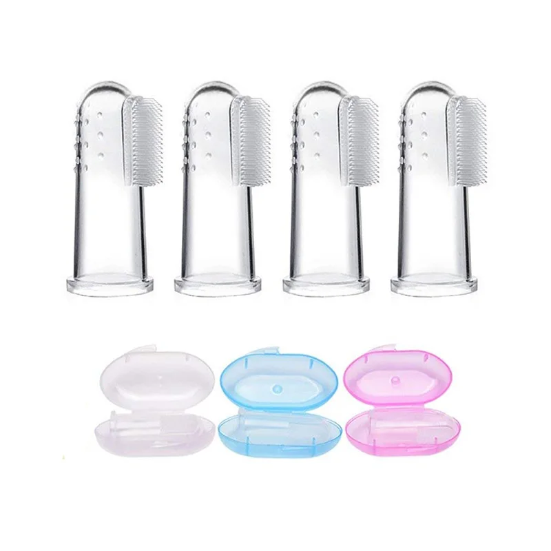 
BPA-free food grade silicone baby finger toothbrush with portable PP box 