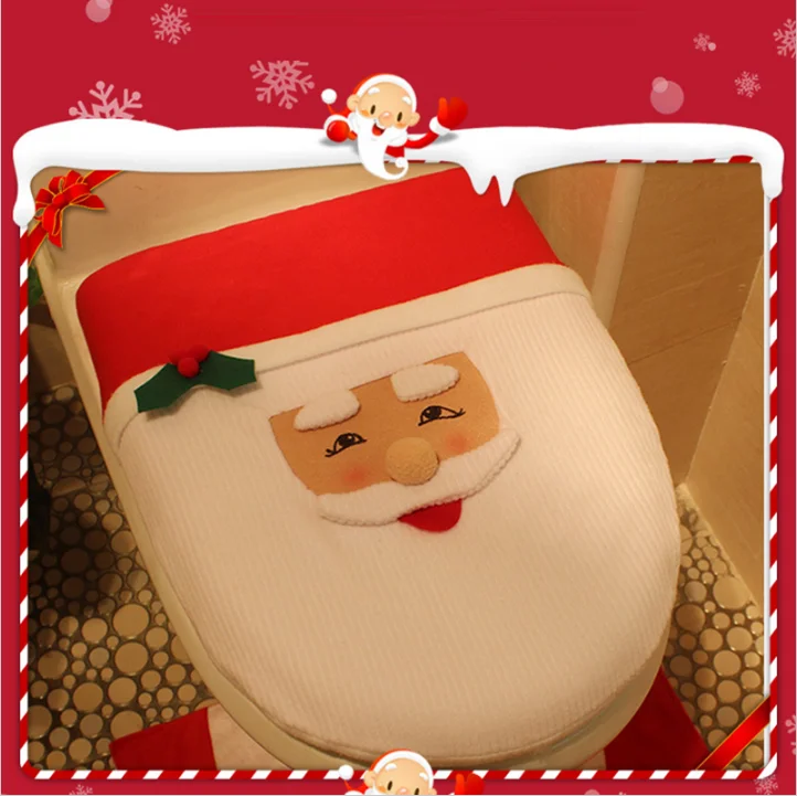Santa Claus Toilet Seat Cover and Rug Bathroom Set Contour Rug Christmas Decorations for Home Papai Noel Navidad Decoracion