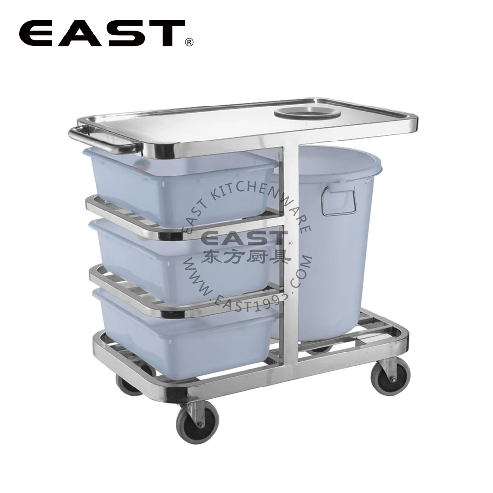 
Stainless steel service trolley cleaning cart hand trolley with 3 basin and 1 bucket 