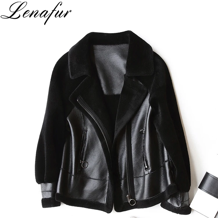 5Colors 4Sizes Young Girl Street Fashion Casual Lamb Fur Sheepskin Leather Shearling Bomber Jacket