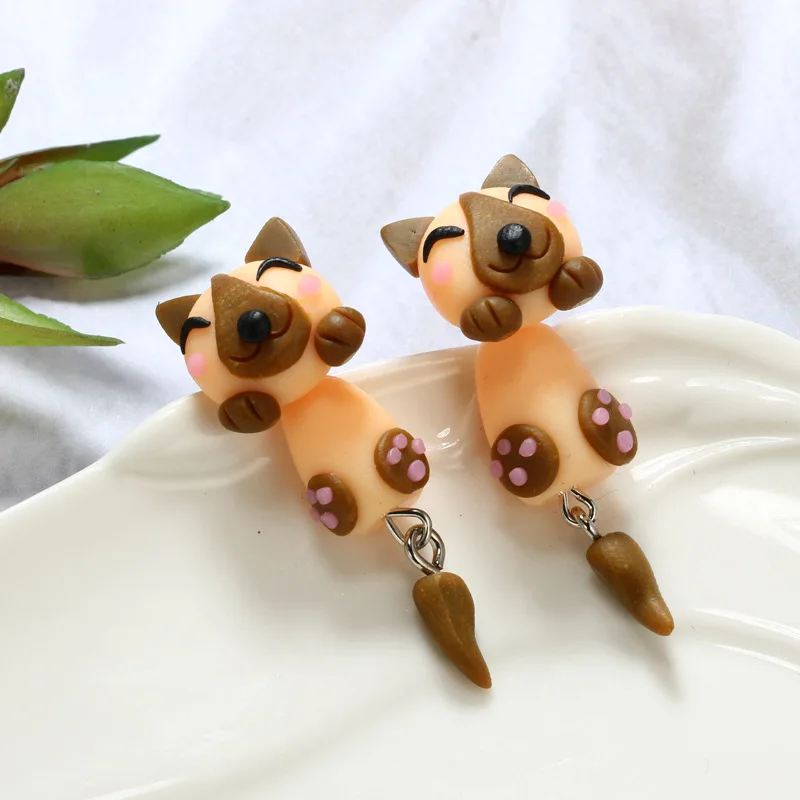New Fashion DIY Handmade Polymer Clay Cute Cow 3D Animal Dog Stud Earrings For Women Girl Cartoon Earrings Party Gift