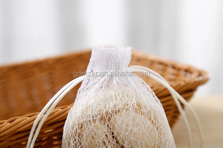 China factory promotional white cotton nylon mesh drawstring raschel bag for dry fruit storage