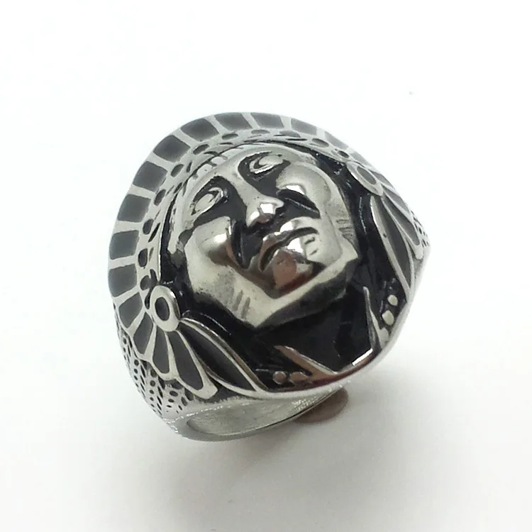 2023 New Indian Chief Head Ring Men Stainless Steel Vintage Motorcycle Rider Ring