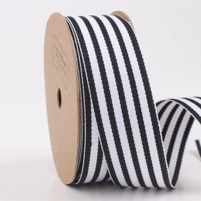 LaRibbons Wholesale Custom Black and White Striped Grosgrain Ribbon for Gift