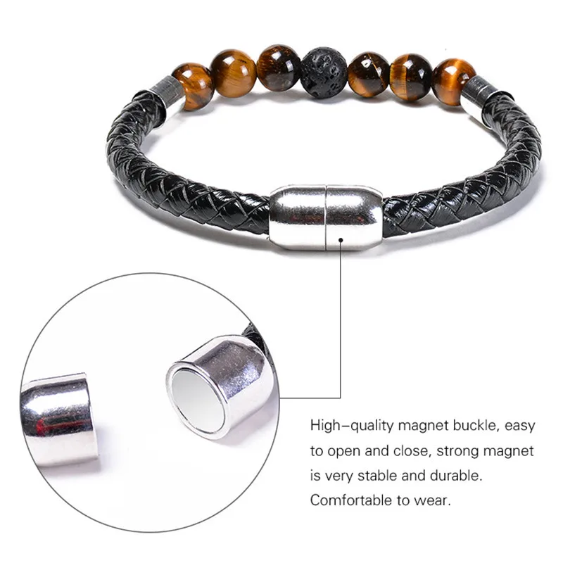 Wholesale Cheap Tiger Eye Stone Beads Bracelet Brown Genuine Leather Bracelets For Men Women