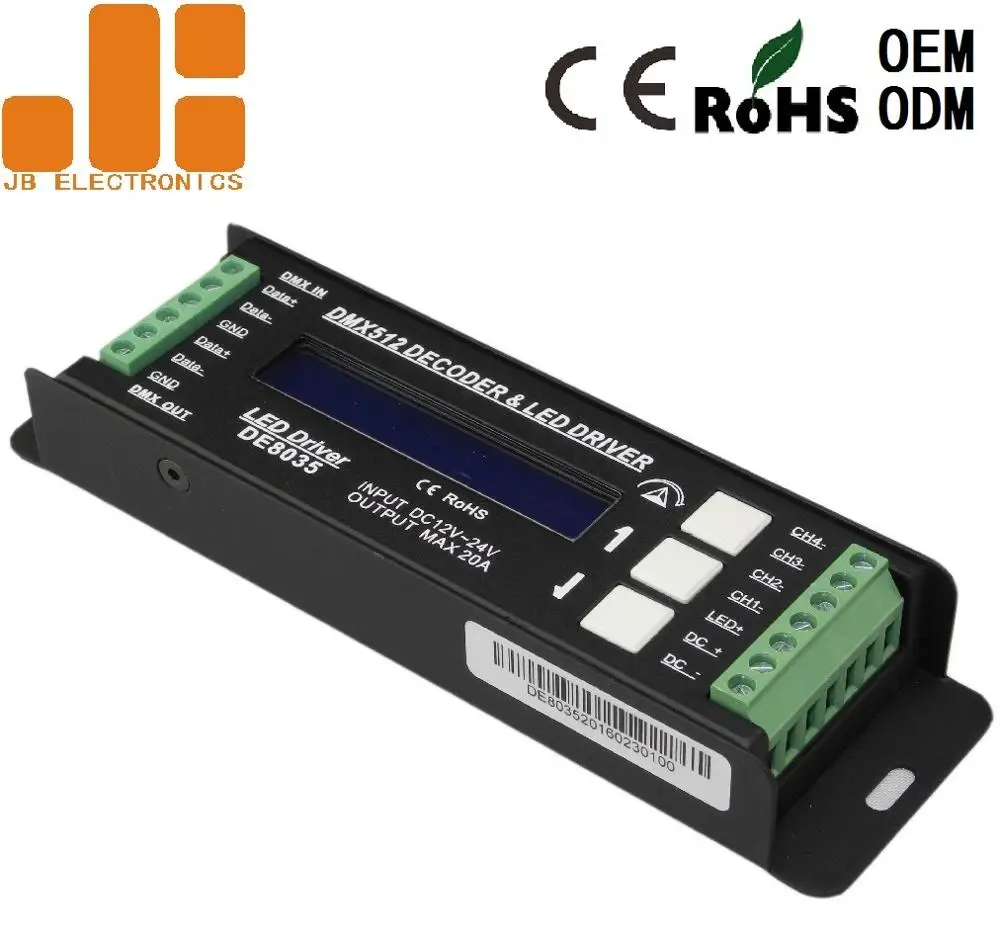 5Ax4CH RGBW DC12-24V LCD Screen Display 256 Level Dimming DMX512 Decoder DE8035
