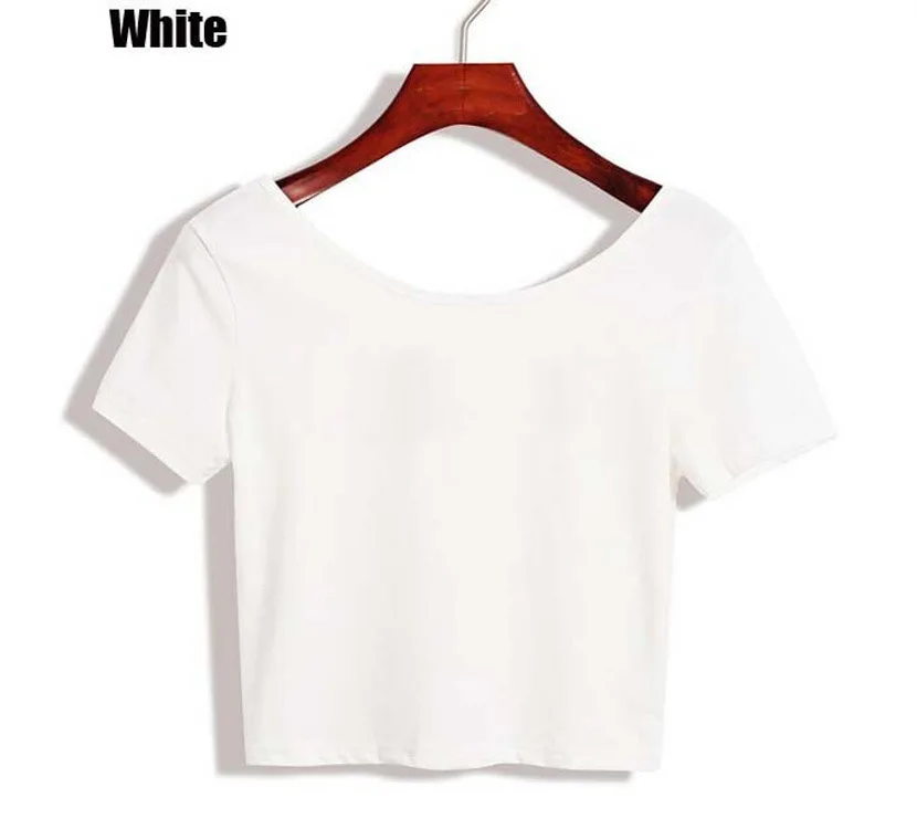 Customized logo woman round collar sexy show belly plain t shirts