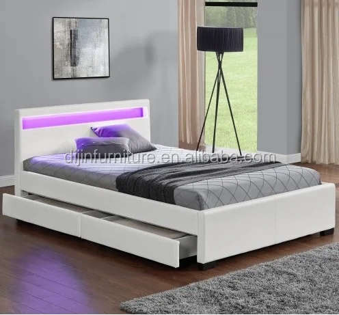 Двойная кровати большого размера с 4 ящиками со светодиодной подсветкой