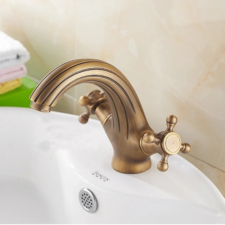 European Style Classic Double Lever Bathroom Sink Taps Antique Brass Basin Faucets XR-GZ-7303