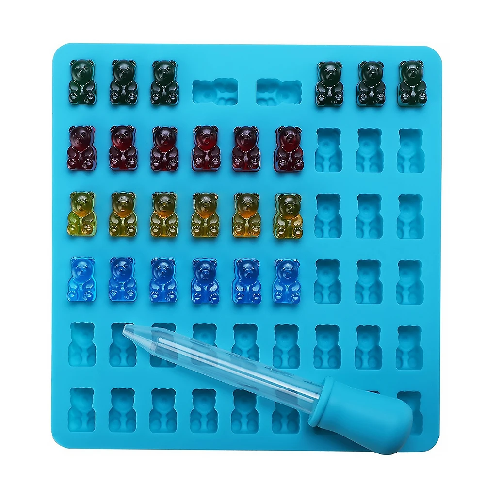 50 cavities gummy bear silicone baking mold chocolate mould candy jelly ice cream soap mold with dropper