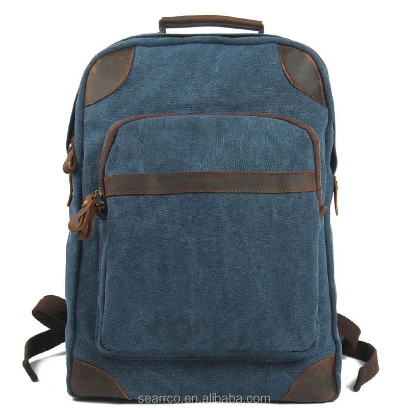 Casual Canvas Leather Backpack Fashional Children School Bag