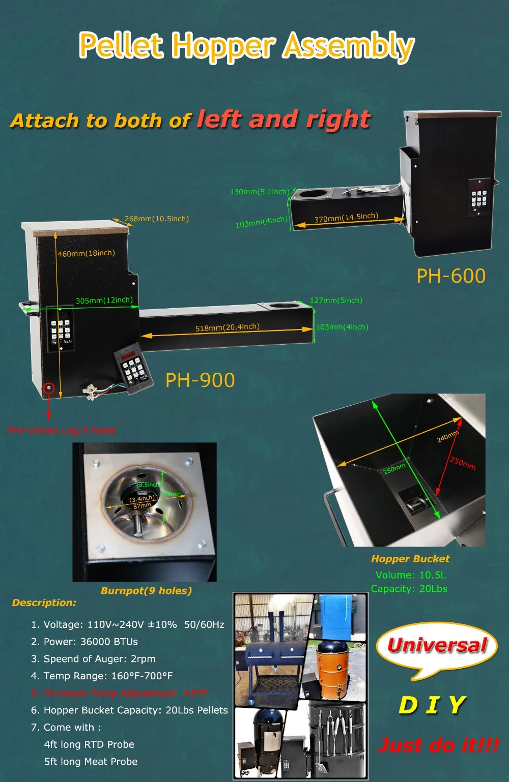 14'' Universal Pellet Hopper Assembly With Pid Controller ...