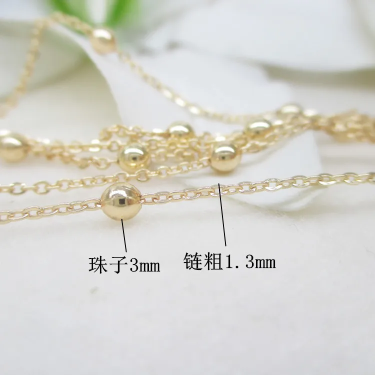 NANA high quality 24k italian gold filled chain with 3mm round bead, 1.5mm chain size