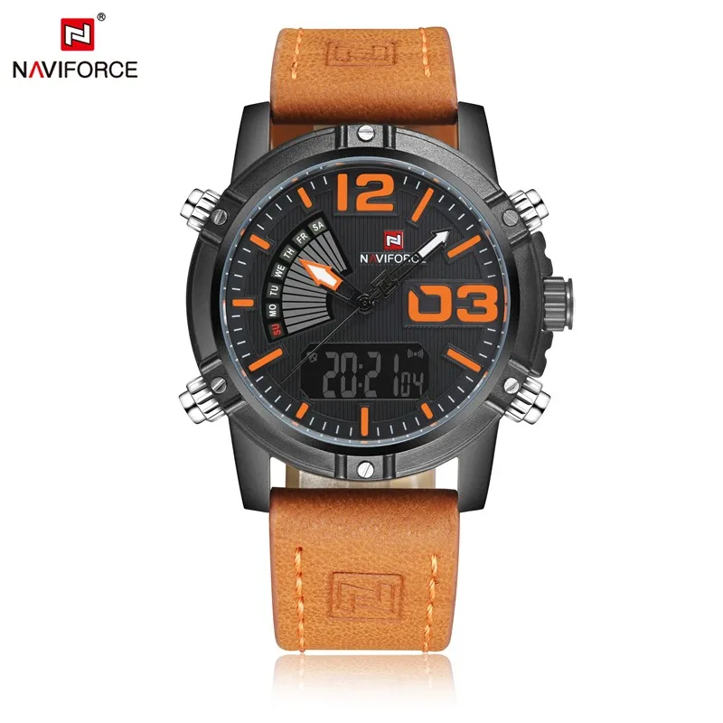 Men sport watches NAVIFORCE 9095 dual display watch for men digital analog Electronic quartz watches 30M waterproof red clock