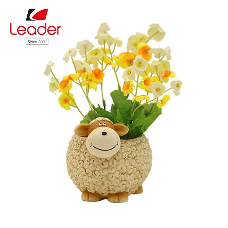 Custom Painted Cute Animals Resin Cartoon Sheep Statue Colorful Flower Pot sheep flower pot