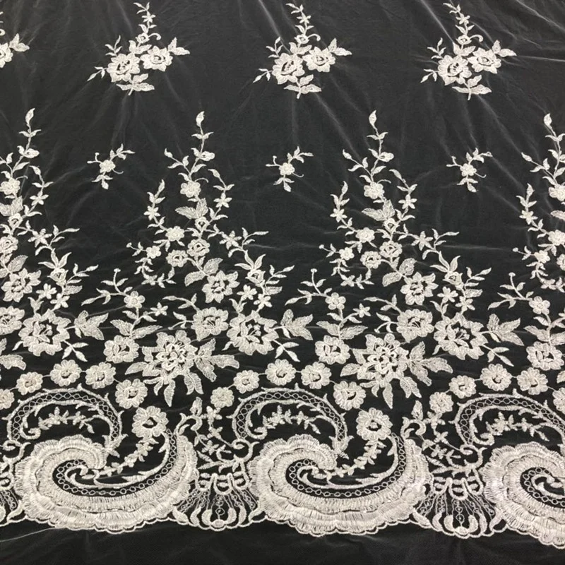 African beaded embroidery lace fabric swiss bridal chantilly guipure lace for wedding dress
