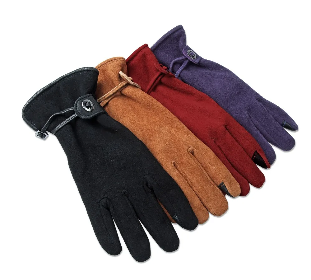 
Fashion Women Suede Leather Gloves Winter Touch Screen . 