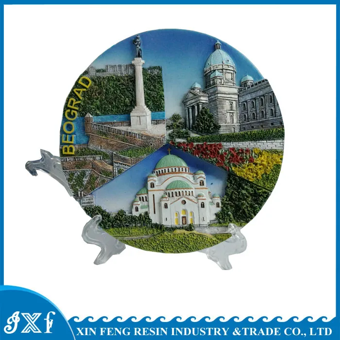 Home Decor Country Souvenir Resin Round Custom Decorative Plates for Tourist
