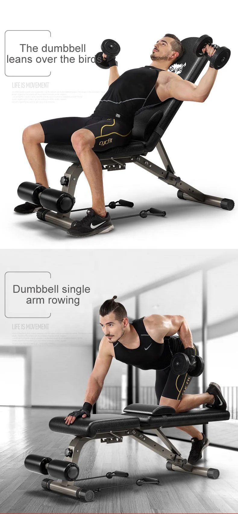 Exercise Foldable Adjustable  Bench Workout Gym Weight Lifting Dumbbell Bench Press Rack Set For Gym