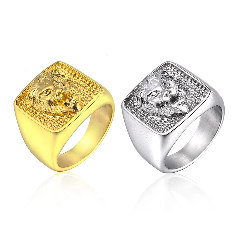 Wholesale Gold Silver Plated Stainless Steel Lion Head Ring for Men HipHop Jewelry