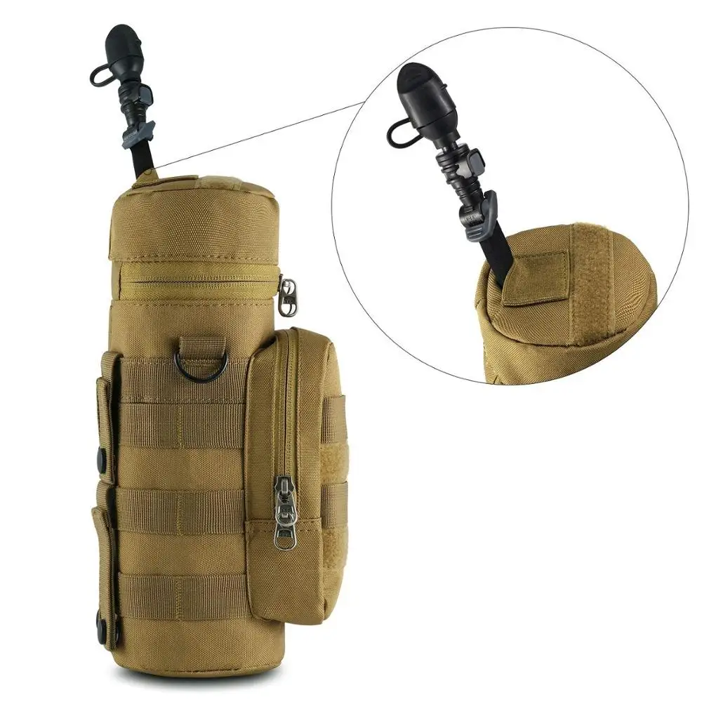 Tactical Molle Water Bottle Pouch H2O Hydration Carrier with Accessory Pouch