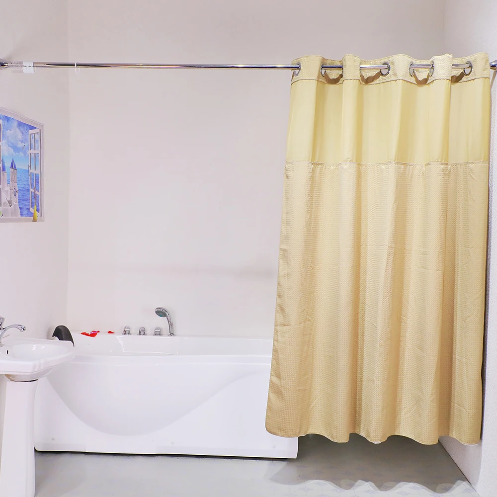 Hotel Fabric Waffle Dobby Weave Window Hookless Shower Curtain With Snap In Liner