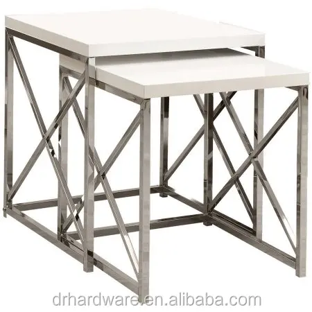 Nesting Coffee Table Set With Glossy White Chrome Metal Modern Design Coffee Table Tea Table