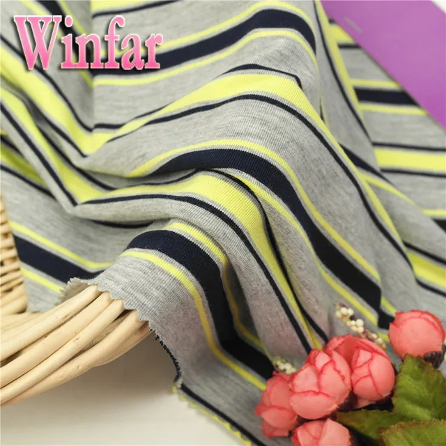 single jersey stripe knitting dyed DTY rayon spandex fabric for lady dress garment