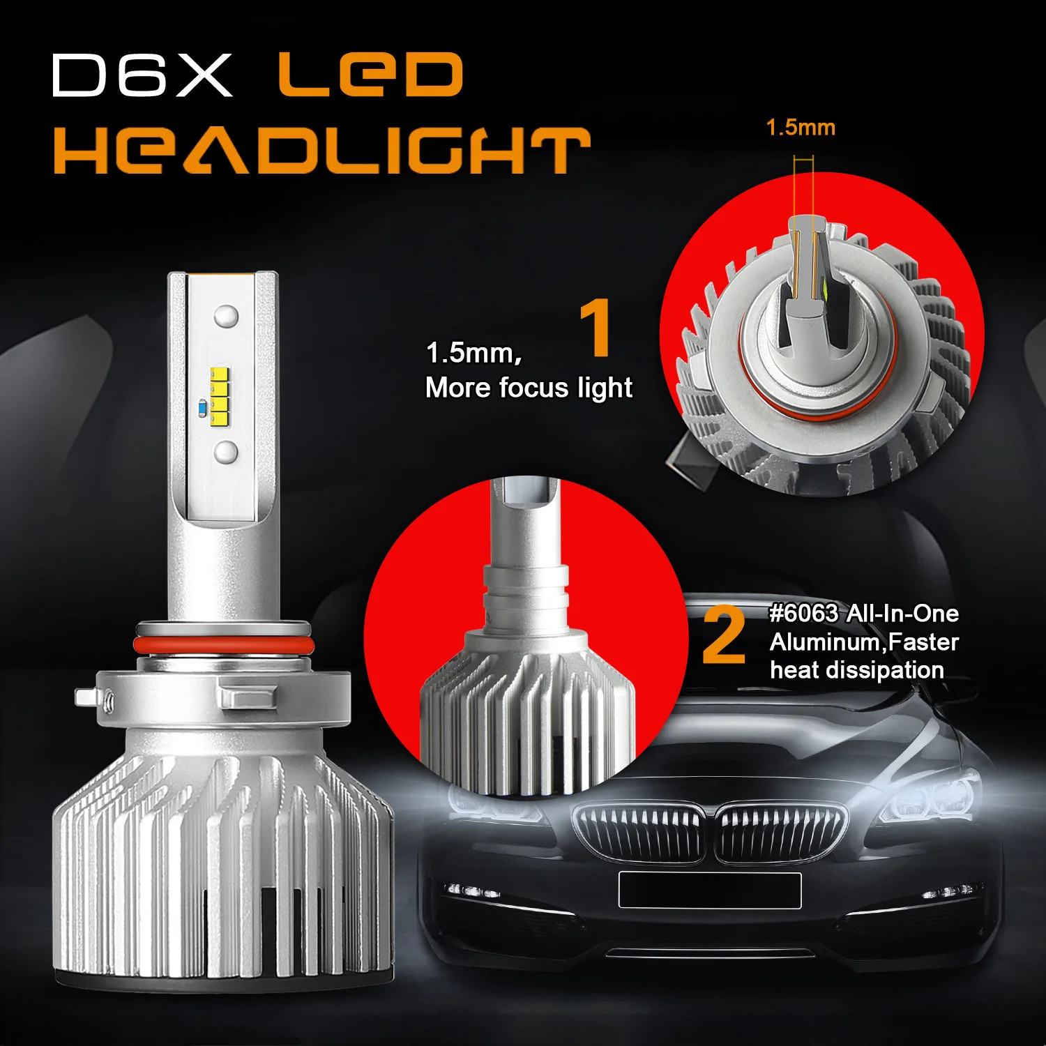 DMEX D6X 40W 4500LM H8 H9 H16 H11 LED Headlight Bulb Conversion Kit