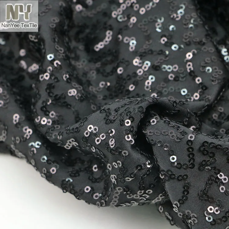 Nanyee Textile Polyester Good Stretch Glamour Black Sequin Knit Fabric