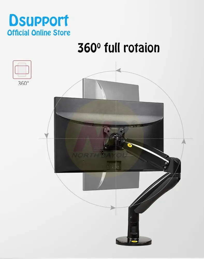 F100A Gas Spring Arm 22-35 inch Screen Monitor Holder 360 Rotate Tilt Swivel F100A Desktop Monitor Mount Arm with Two USB Ports