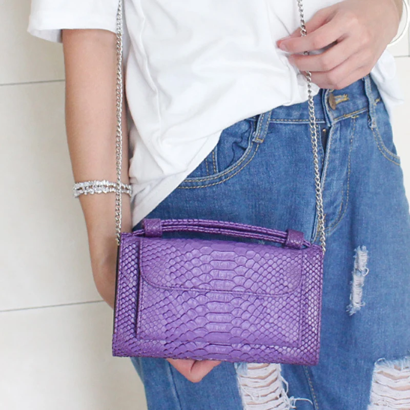 2022 Latest Fashion Snake Pattern Genuine Leather Ladies Shoulder Bags Clutch Purse Handbags From Turkey