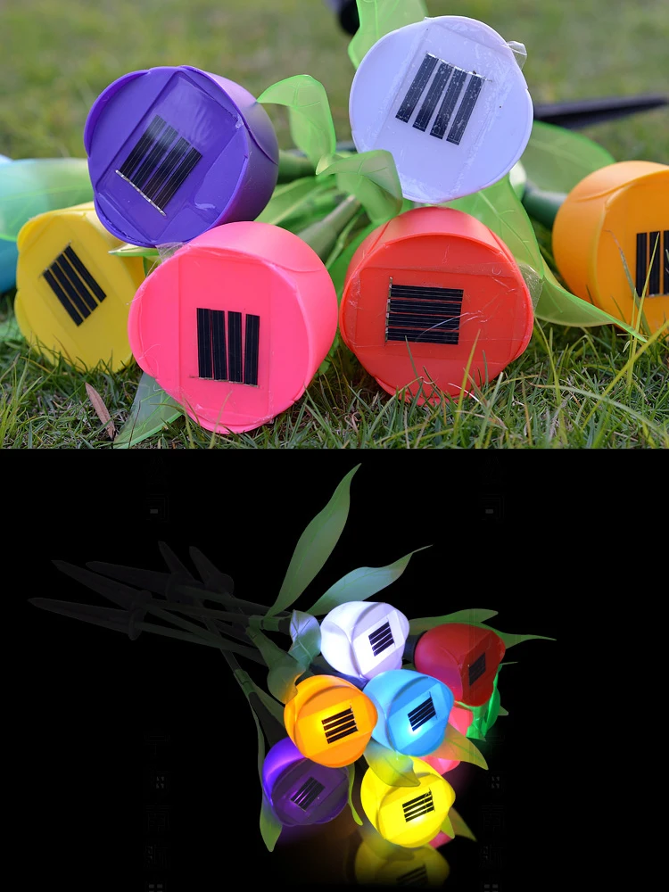 Outdoor Decor Colorful Tulip Sunflower Led Light Solar Stake Led Garden Light