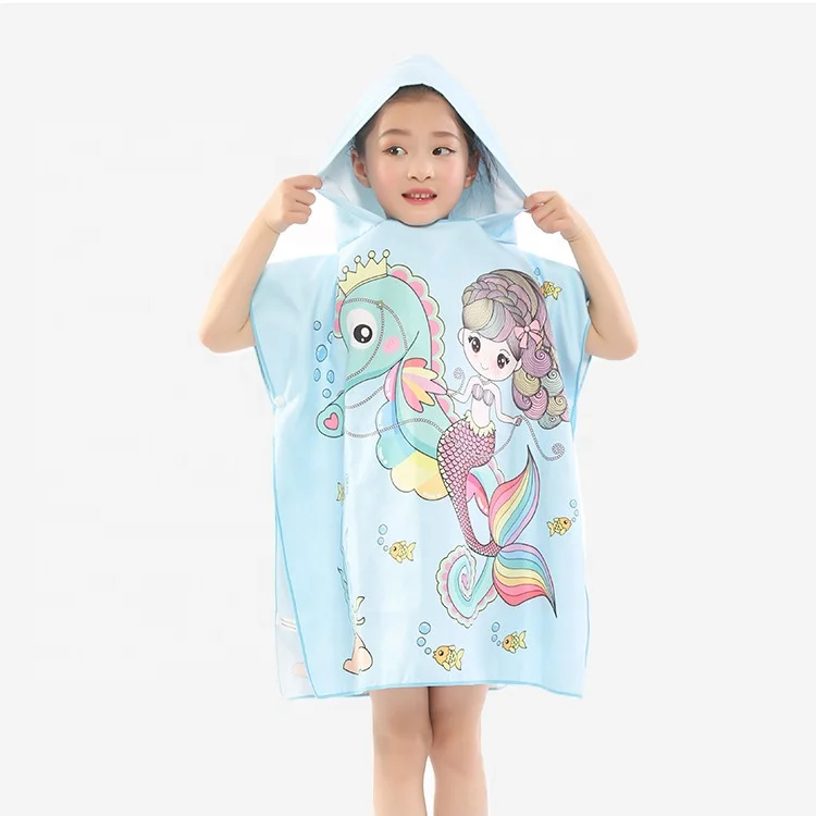 
high quality custom children kids cartoon hooded poncho towel prinnted kids beach towel poncho 