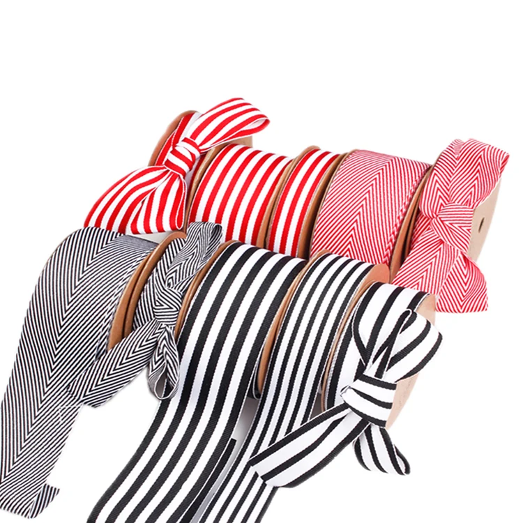 
Hot Selling 100% Polyester Red Black and White Striped Grosgrain Ribbon 
