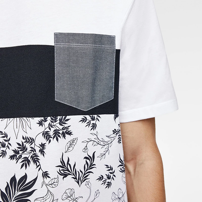
New summer design Chest Pocket Spliced Panel Hawaii White Custom t shirt printing For man 