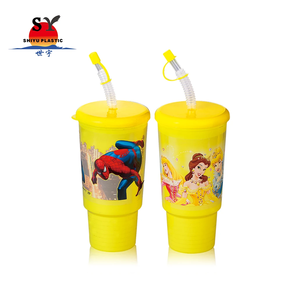 Gold supplier SY658A 450ml wholesale cheap reusable beverage advertising drinking promotion plastic cup with straw