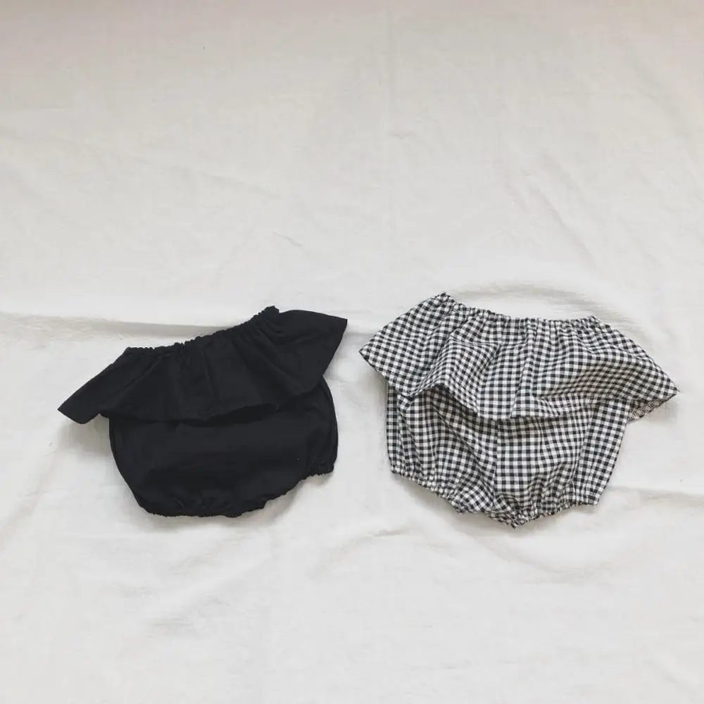 
PP0027 Summer Plaid Thin Cotton PP Pants Ruffle Shorts Female Baby 