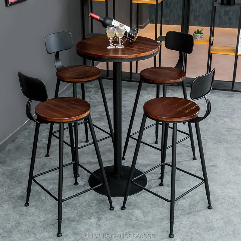 Прямая продажа с фабрики, оптовая продажа, индивидуальный ретро комплект барных стульев и столов из массива дерева