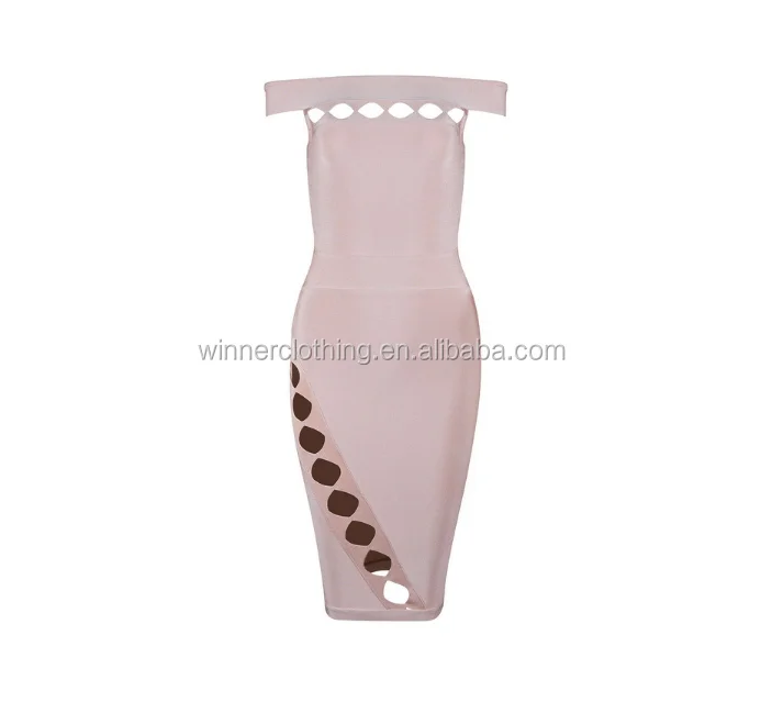 
2020 Hot sale style off shoulder sleeveless bodycon pink color sexy bandage dress 
