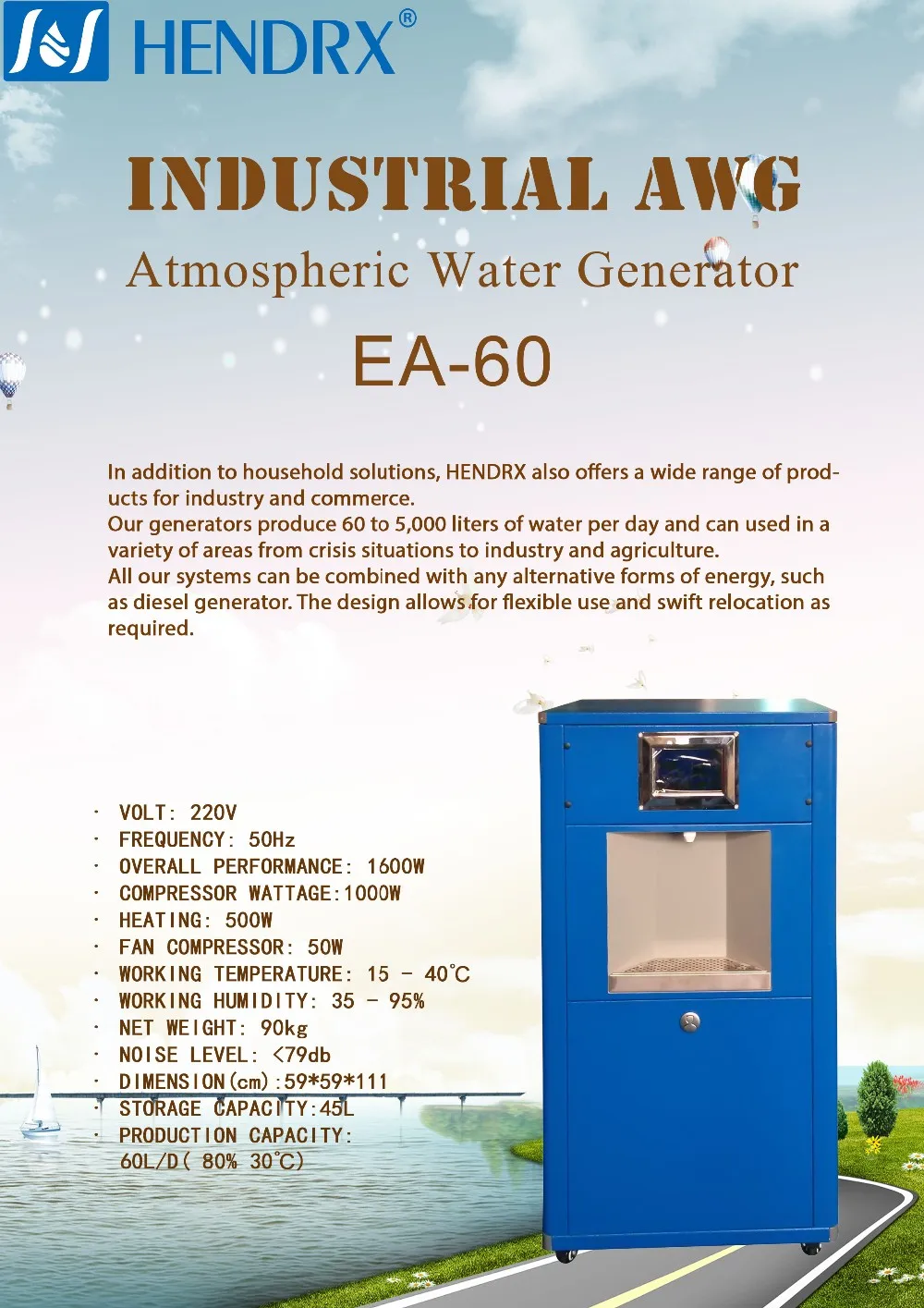 commercial industrial use 60L/day atmospheric water generator price,water maker from air