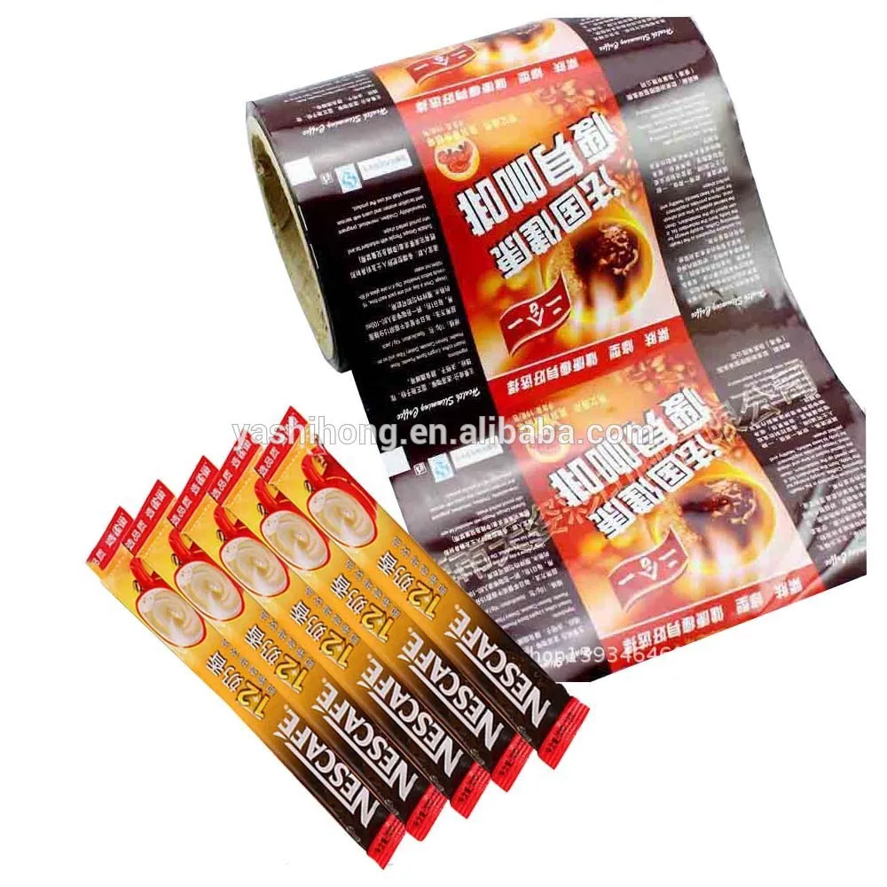 custom print Instant Coffee powder sachet plastic wrapping roll film by automatic machine
