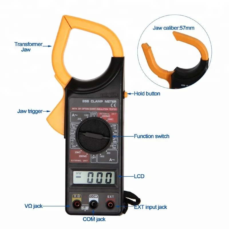 FRANKEVER professional DT266 ac dc digital power Electronic clamp meter multimeter resistance tester